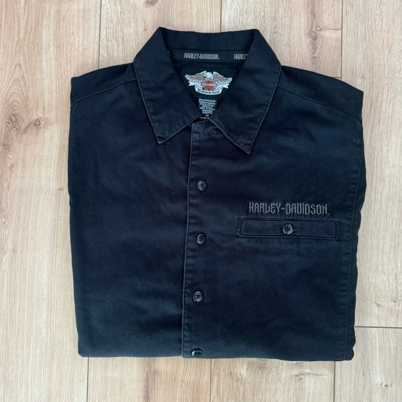 Harley Davidson Embroidered Flames Button Up Tee Shirt - Picture 3 of 7